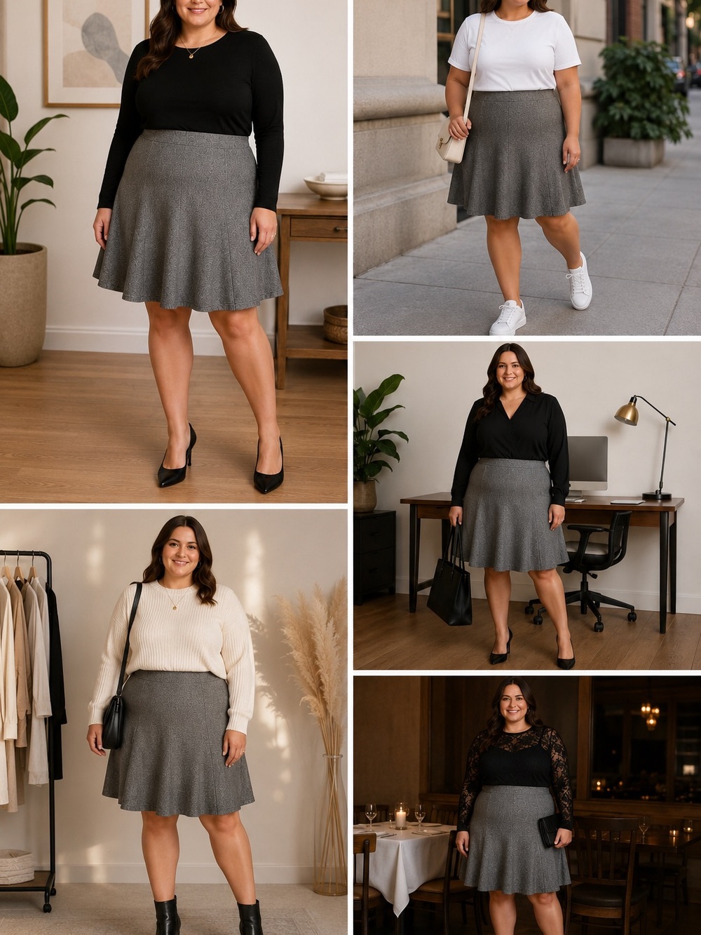 Jones New York Silver Gray Flare Skater Circle Skirt 18W Plus Size Stretch Lined